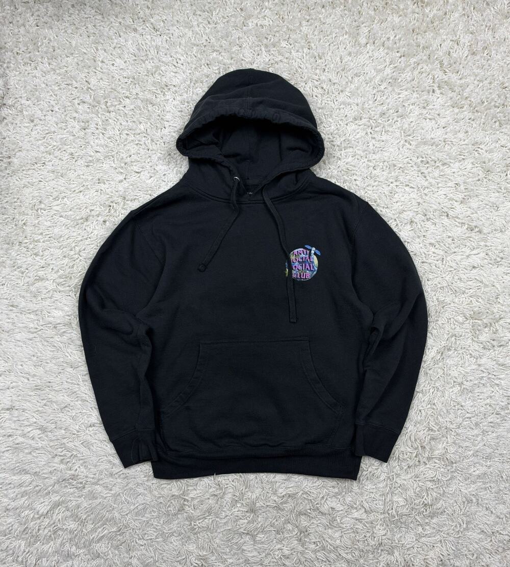 Anti Social Social Club ASSC Worldwide Hoodie Black Earth Satellite Pink Logo S
